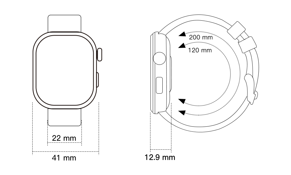 Runmefit GTS8 AMOLED Smart Watch Size