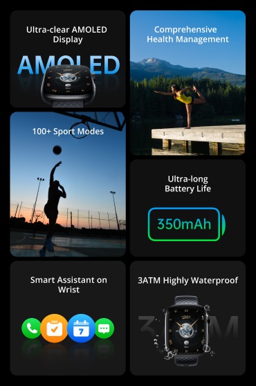 Runmefit GTS8 AMOLED Smart Watch Key Features Overview